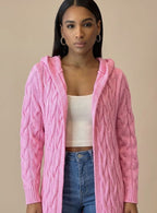 Priscilla | Long Hooded Cable Knit Cardigan