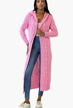 Priscilla | Long Hooded Cable Knit Cardigan