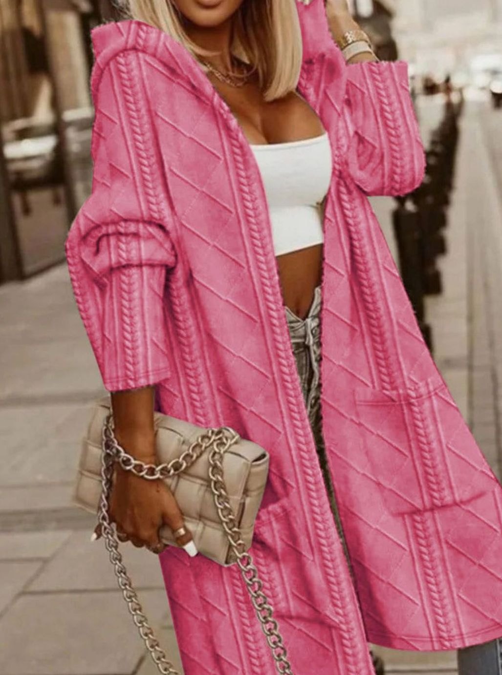 Priscilla | Long Hooded Cable Knit Cardigan
