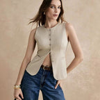 Emma | Fitted Vest with Seven Buttons and Rounded Hem