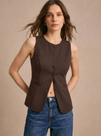 Emma | Fitted Vest with Seven Buttons and Rounded Hem