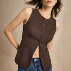 Emma | Fitted Vest with Seven Buttons and Rounded Hem