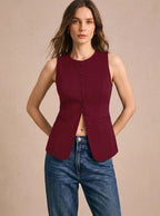 Emma | Fitted Vest with Seven Buttons and Rounded Hem