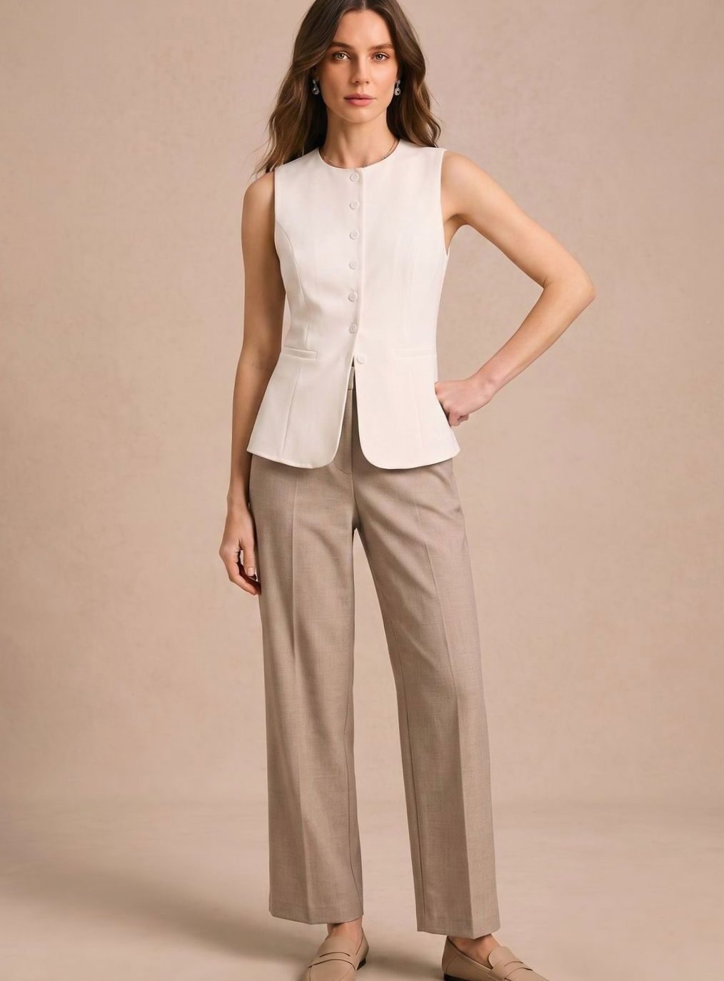 Emma | Fitted Vest with Seven Buttons and Rounded Hem