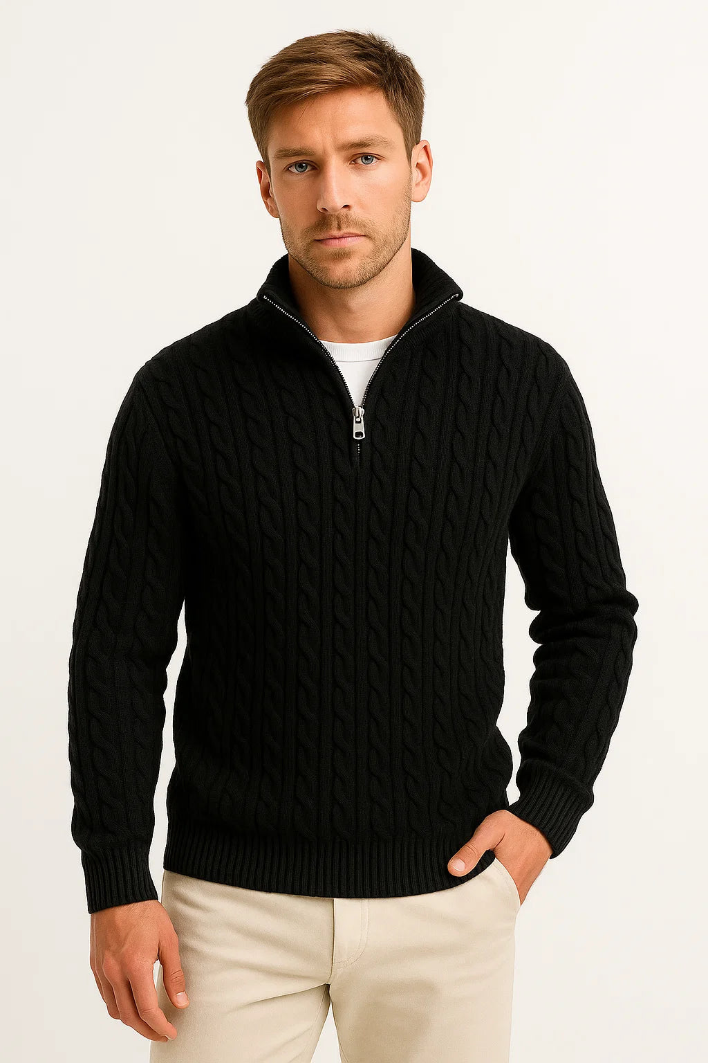 Tucker | Cable-Knit Half-Zip Sweater with Stand Collar