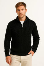 Tucker | Cable-Knit Half-Zip Sweater with Stand Collar