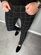 Reid | Plaid Slim-Fit Pants with Belt Loops