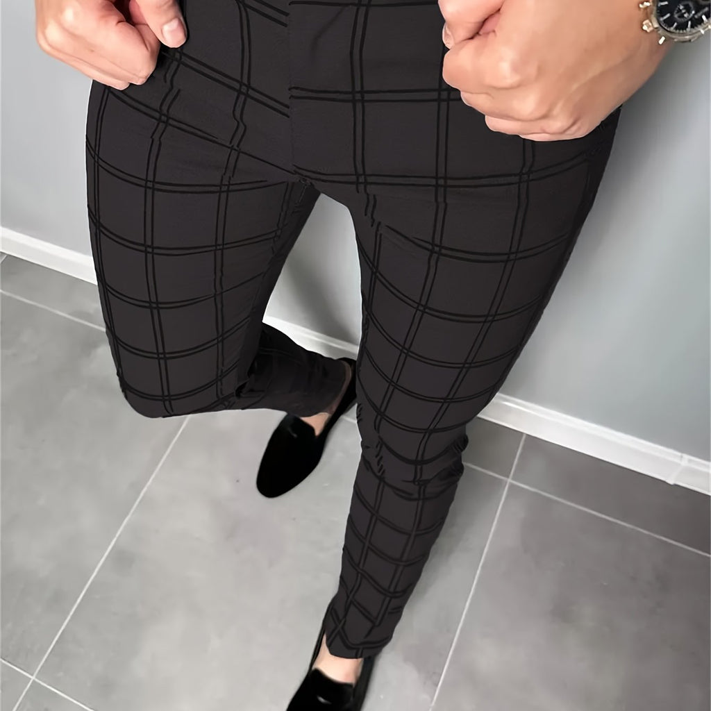 Reid | Plaid Slim-Fit Pants with Belt Loops
