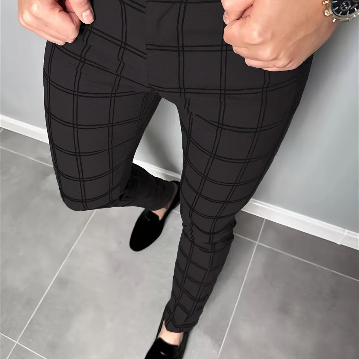 Reid | Plaid Slim-Fit Pants with Belt Loops