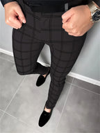 Reid | Plaid Slim-Fit Pants with Belt Loops