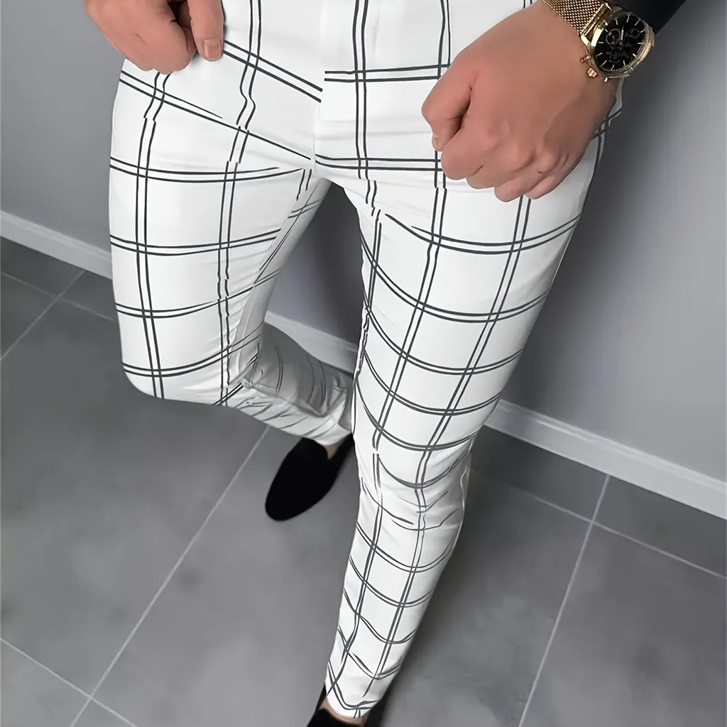 Reid | Plaid Slim-Fit Pants with Belt Loops