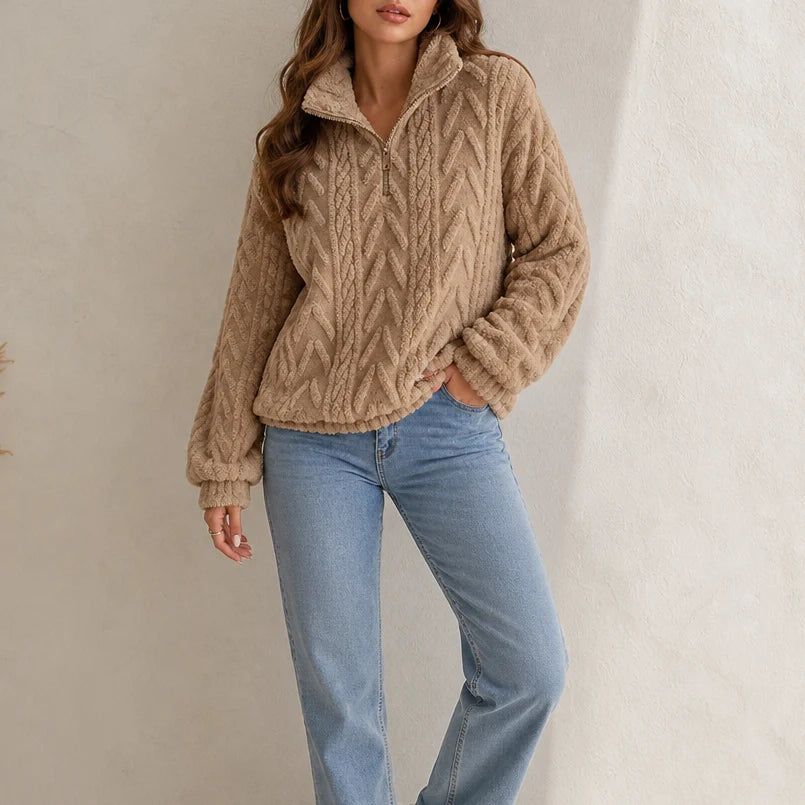 Cora Cable-Knit Pullover | Quarter-Zip, Relaxed Fit 0