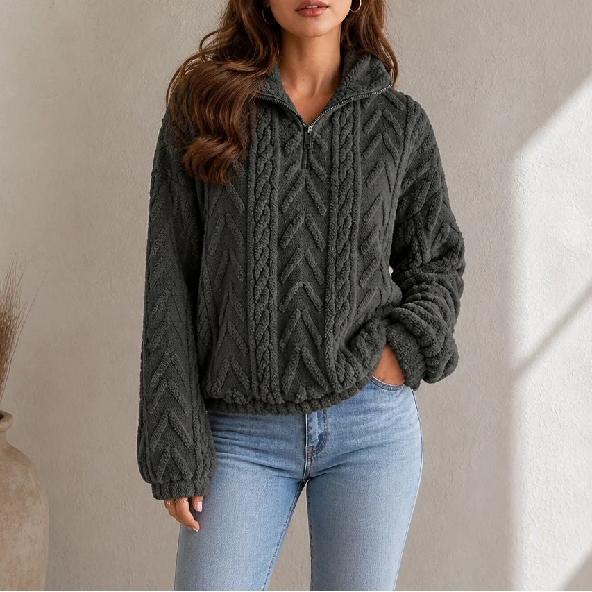 Cora Cable-Knit Pullover | Quarter-Zip, Relaxed Fit 10