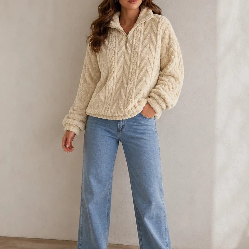 Cora Cable-Knit Pullover | Quarter-Zip, Relaxed Fit 11