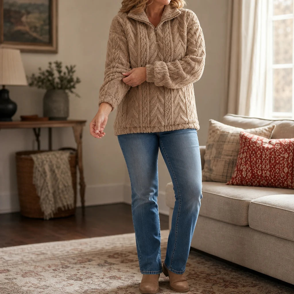 Cora Cable-Knit Pullover | Quarter-Zip, Relaxed Fit 5