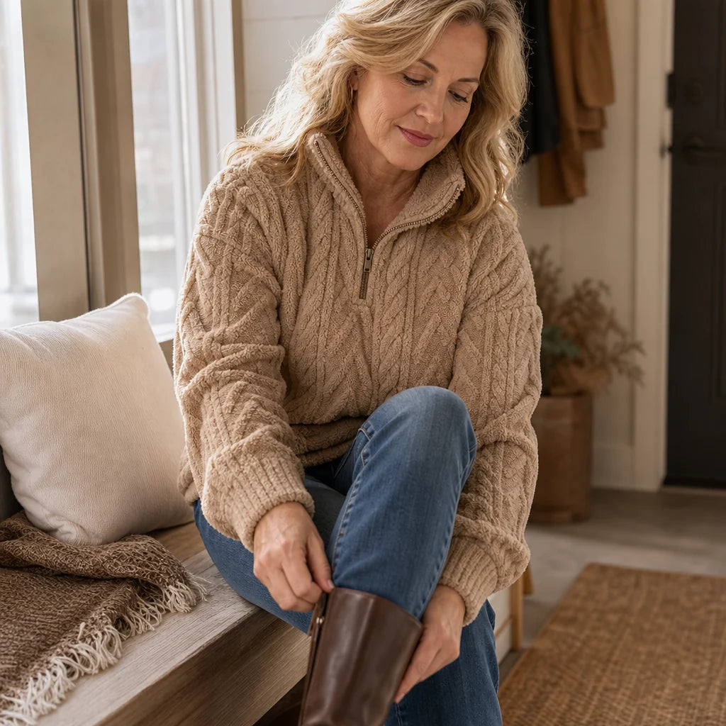 Cora Cable-Knit Pullover | Quarter-Zip, Relaxed Fit 7