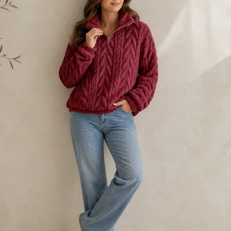 Cora Cable-Knit Pullover | Quarter-Zip, Relaxed Fit 9
