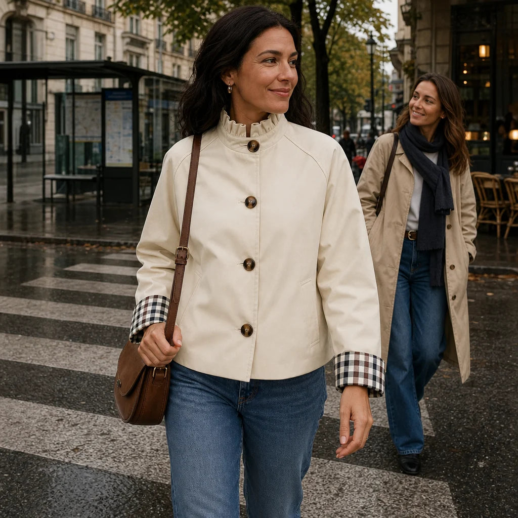 Brooklyn | Ruffle Collar Trench Coat with Plaid Cuffs