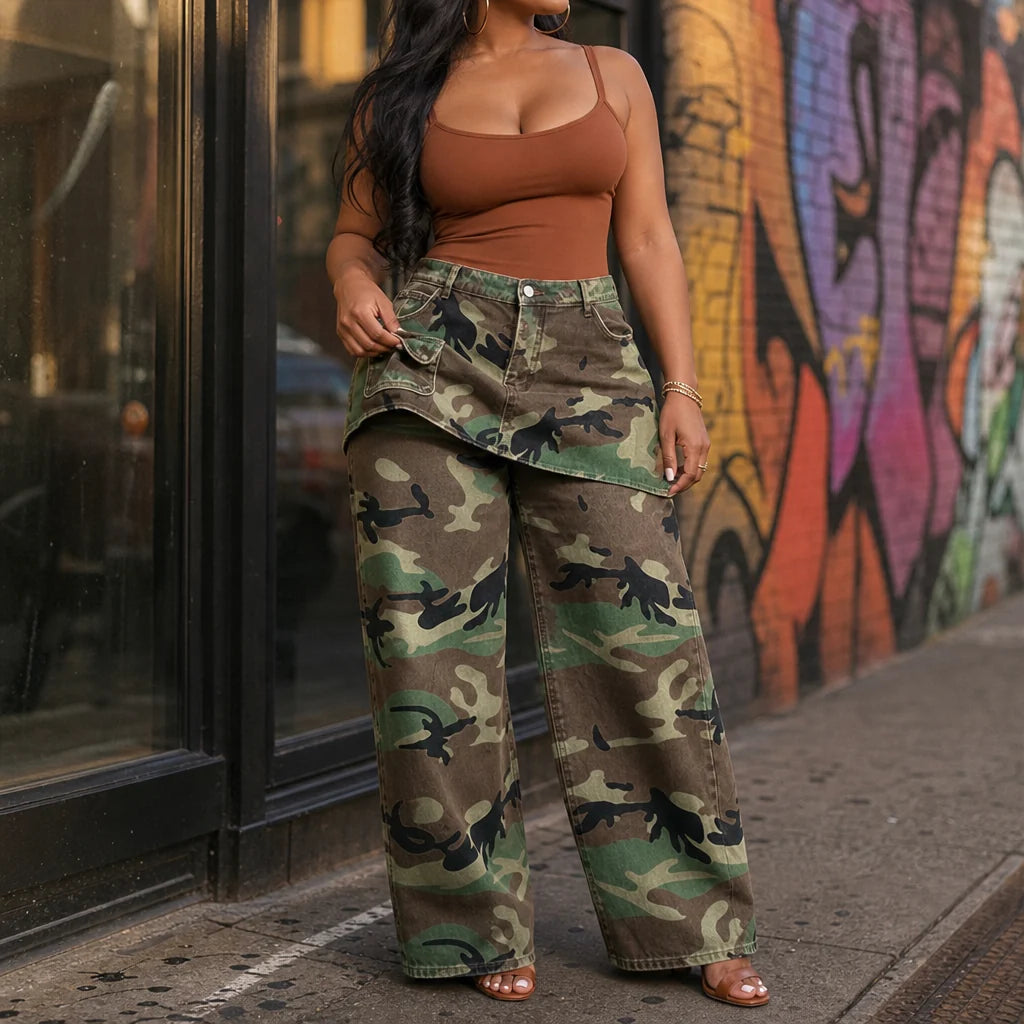 Tatum | High-Rise Wide-Leg Camo Print Pants