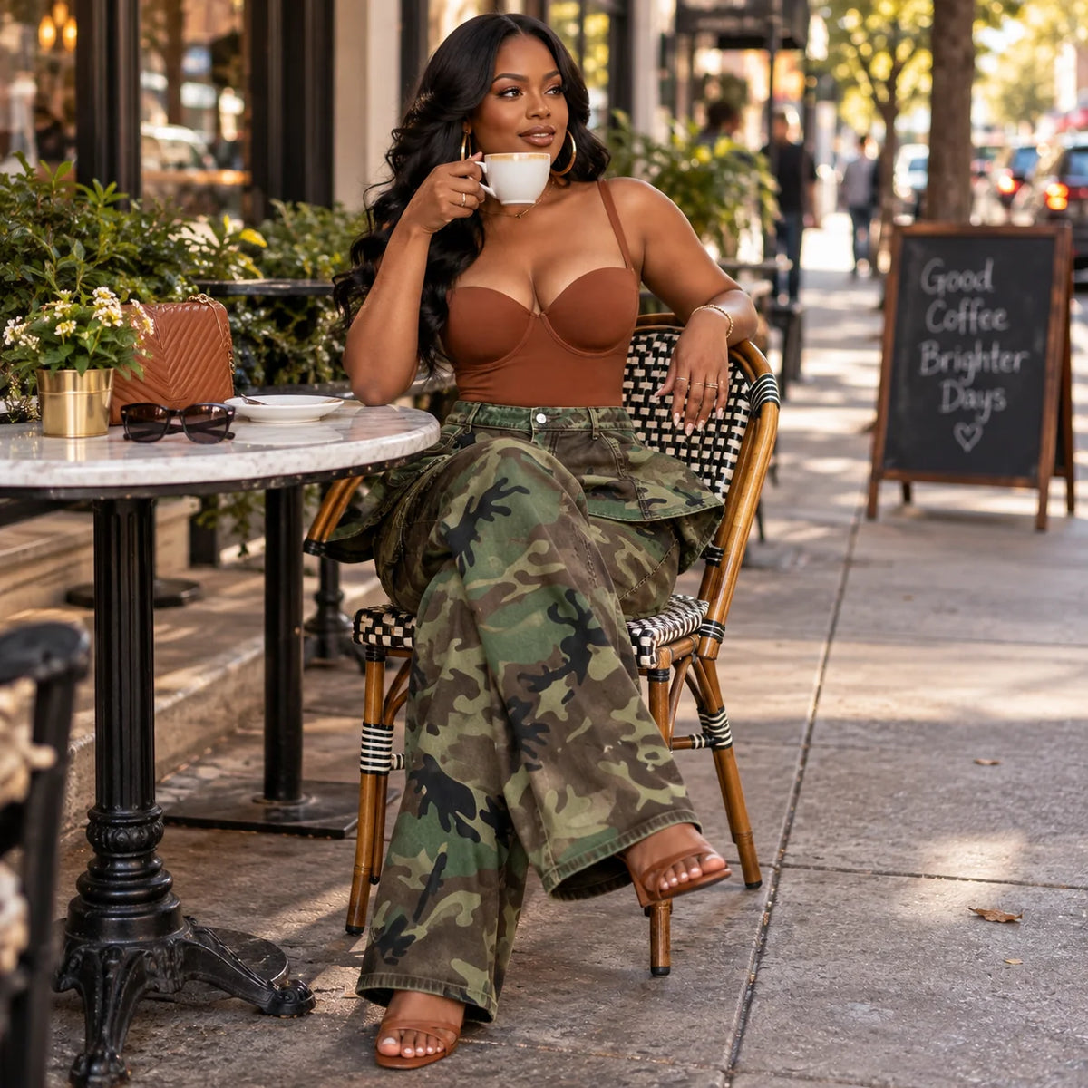 Tatum | High-Rise Wide-Leg Camo Print Pants