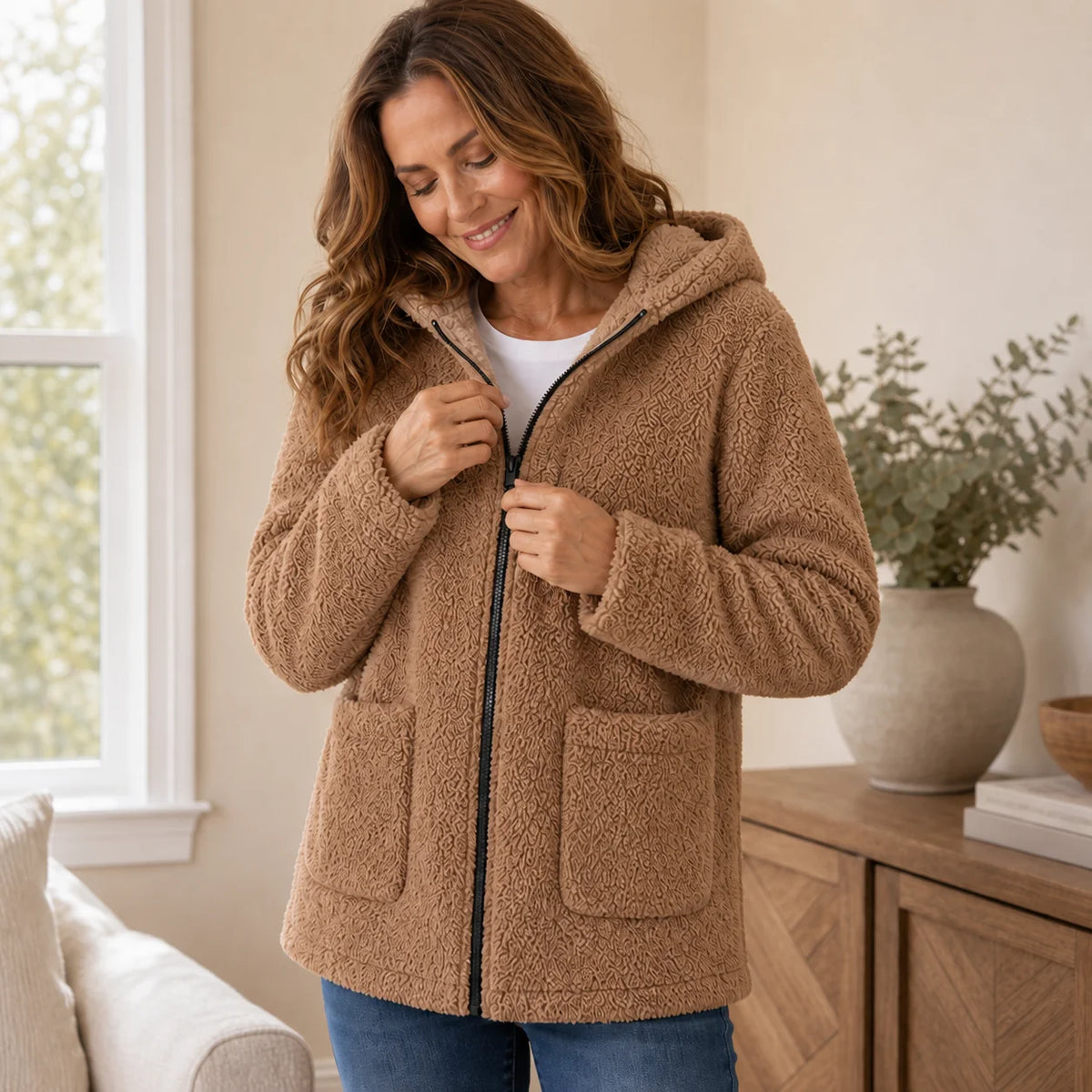 Emily | Plush Fleece-Look Hooded Jacket with Pockets