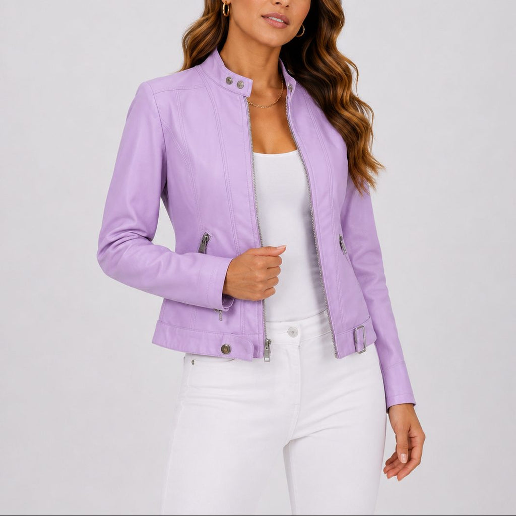 Naomi | Jacket with Stand Collar and Angled Zip Pockets