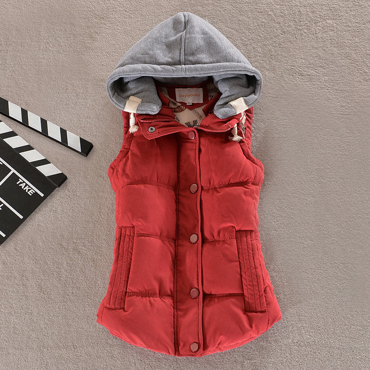 Karen | Sleeveless Hooded Vest with Snap Buttons