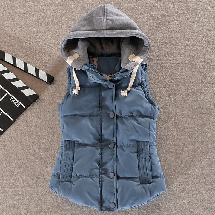 Karen | Sleeveless Hooded Vest with Snap Buttons
