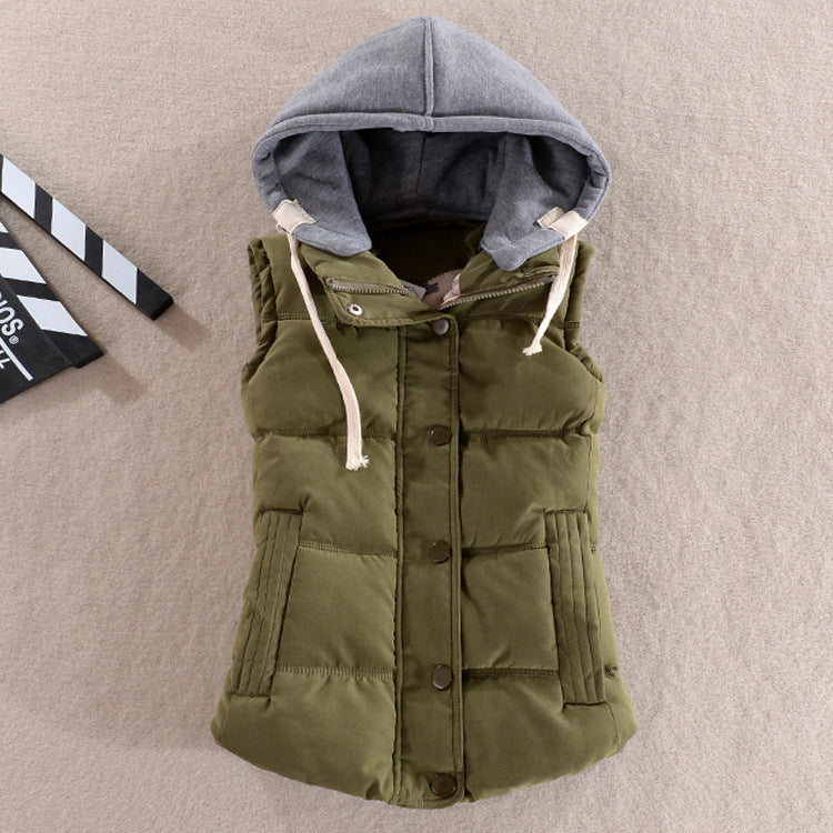 Karen | Sleeveless Hooded Vest with Snap Buttons