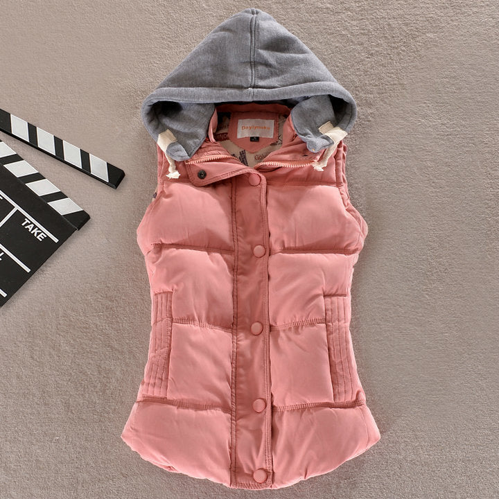 Karen | Sleeveless Hooded Vest with Snap Buttons
