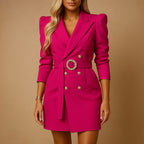 Karla | Blazer Dress with Tie Belt and Puff Shoulders