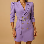 Karla | Blazer Dress with Tie Belt and Puff Shoulders