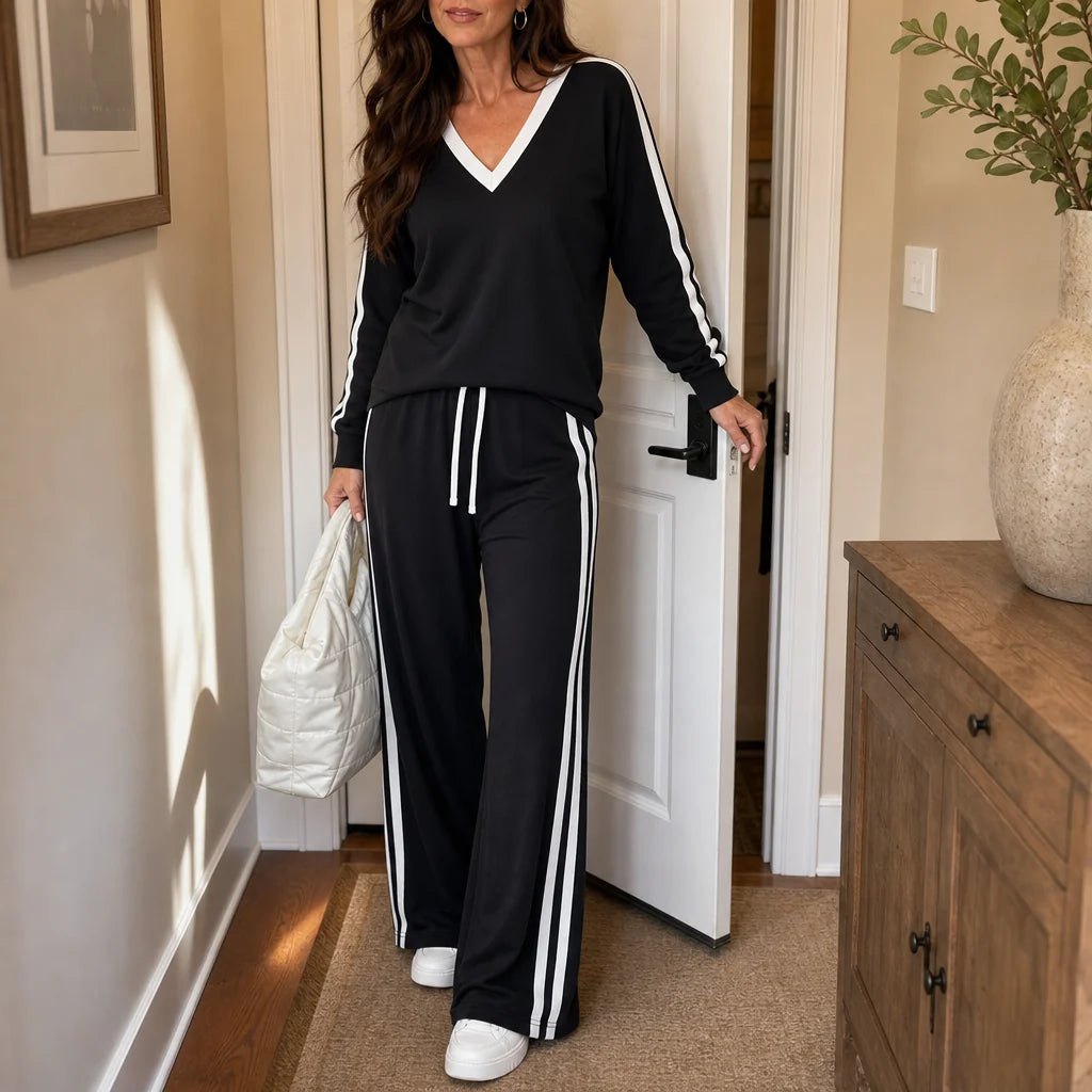 Doretta Two Piece Set | Wrap V-Neck Top & Wide-Leg Pants for Women 2