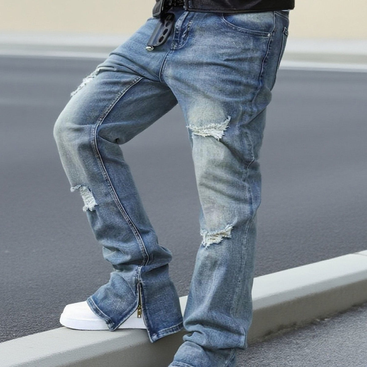 Beckett | Distressed Straight-Leg Jeans with Zippers