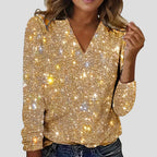 Lydia | Glitter Blouse with V-Neck and Long Sleeves