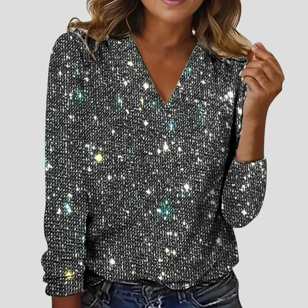 Lydia | Glitter Blouse with V-Neck and Long Sleeves