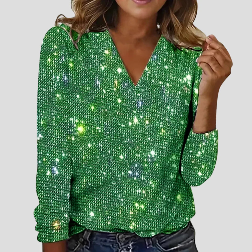 Lydia | Glitter Blouse with V-Neck and Long Sleeves