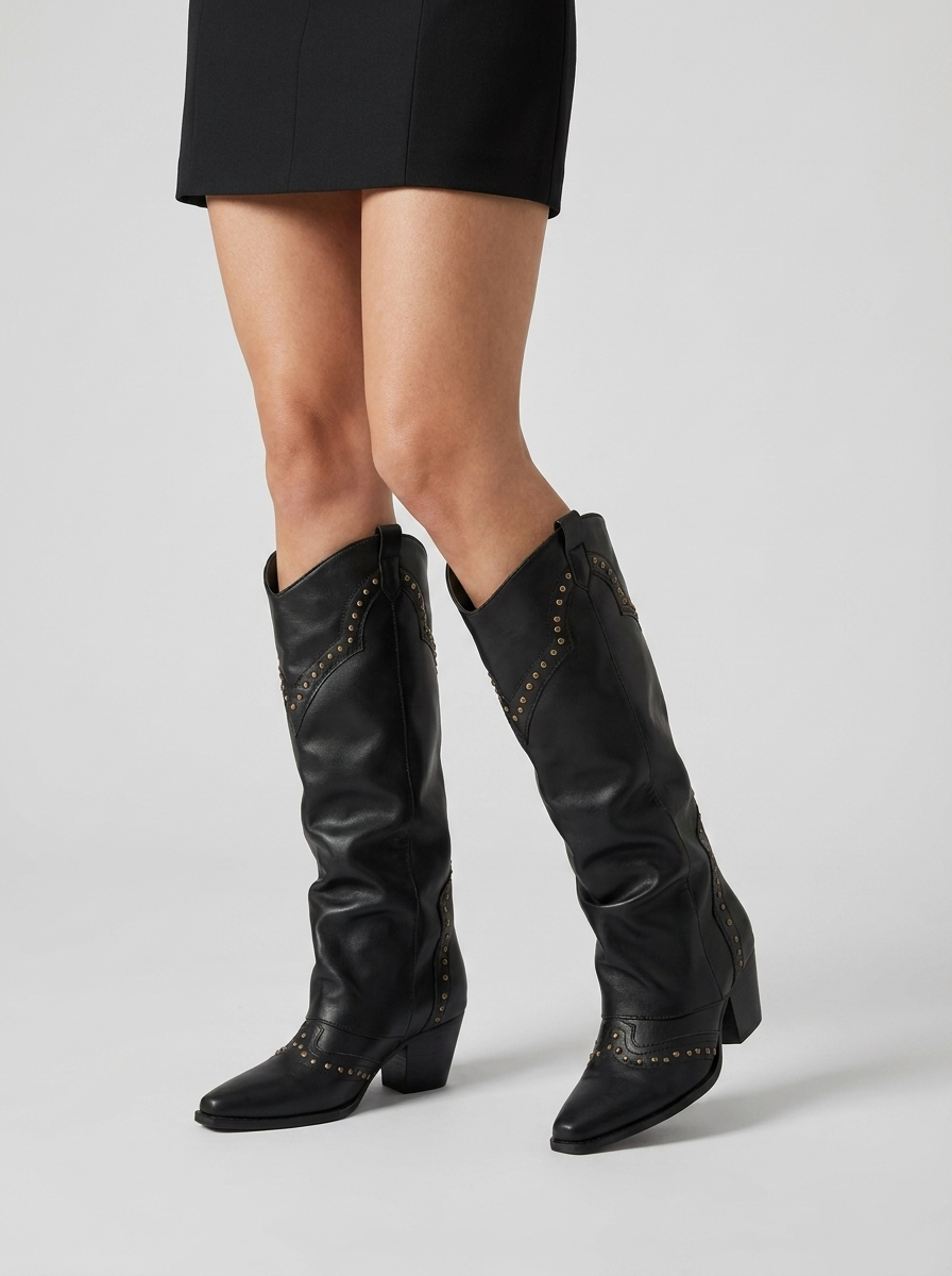 Francesca | Knee-High Studded Cowboy Boots