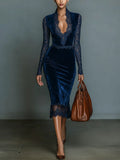 Sarah | Fitted Midi Dress with Lace Sleeves
