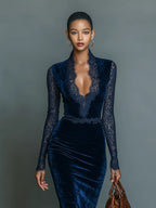 Sarah | Fitted Midi Dress with Lace Sleeves