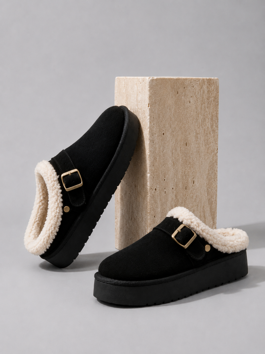 Camilla | Suede-Like Platform Clogs with Buckle Strap