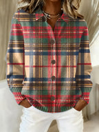 Serena | Plaid Shirt with Ribbed Trim & Curved Hem