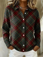 Serena | Plaid Shirt with Ribbed Trim & Curved Hem