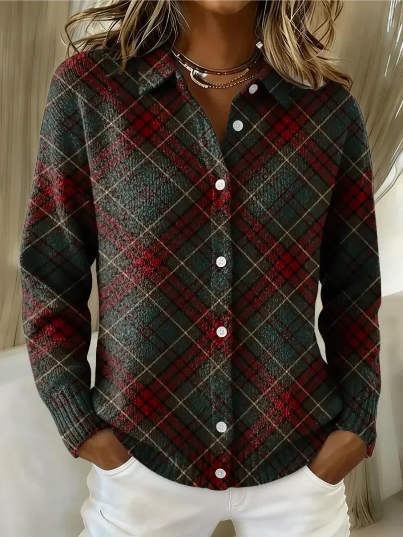 Serena | Plaid Shirt with Ribbed Trim & Curved Hem