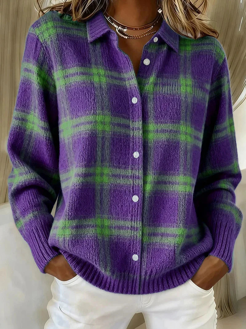 Serena | Plaid Shirt with Ribbed Trim & Curved Hem