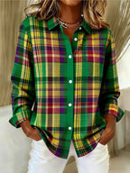 Serena | Plaid Shirt with Ribbed Trim & Curved Hem