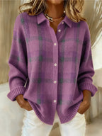 Serena | Plaid Shirt with Ribbed Trim & Curved Hem