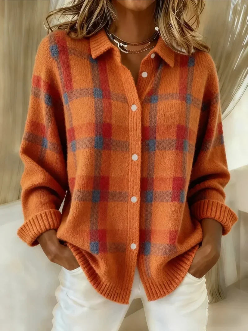Serena | Plaid Shirt with Ribbed Trim & Curved Hem