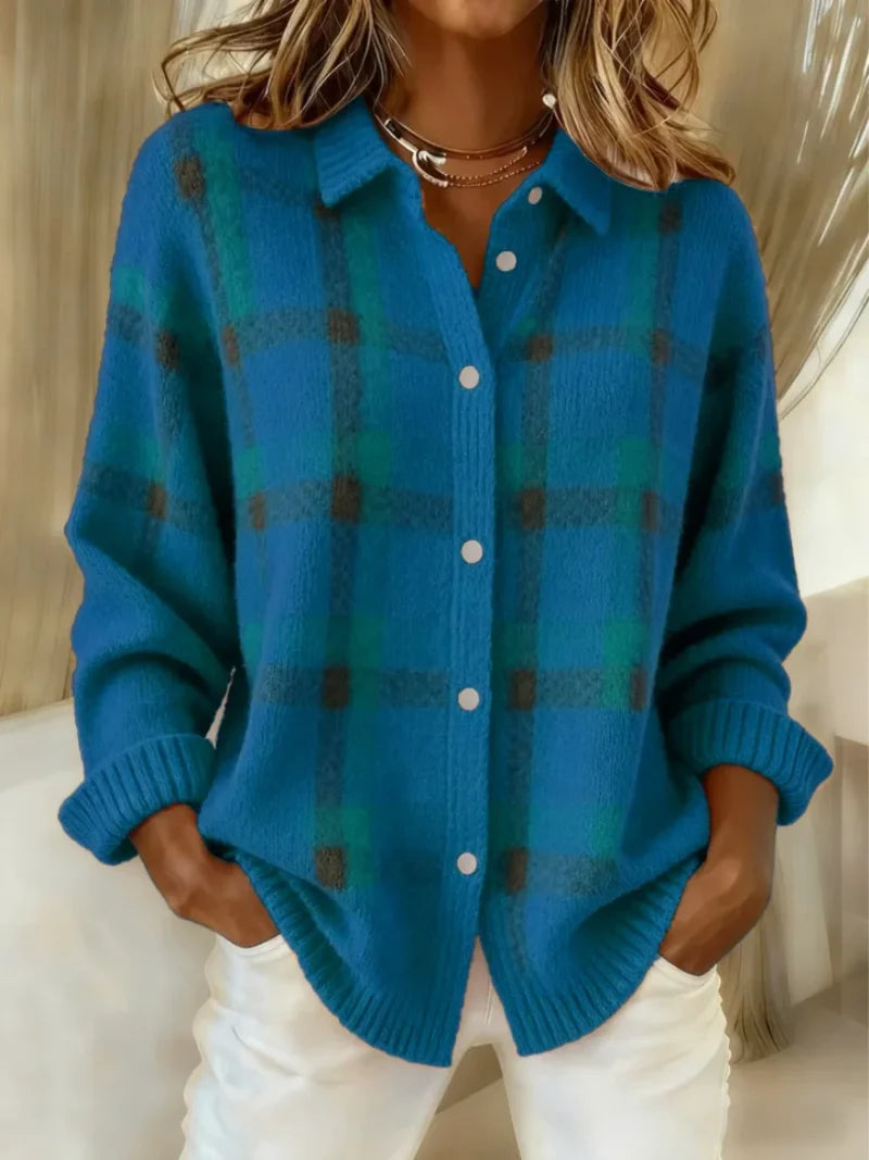 Serena | Plaid Shirt with Ribbed Trim & Curved Hem