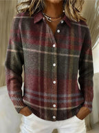 Serena | Plaid Shirt with Ribbed Trim & Curved Hem